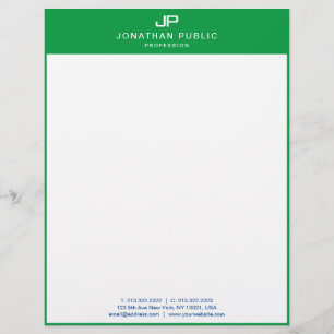 Monogram Initial Template Green White Customizable Letterhead