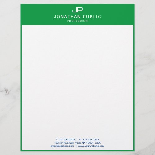 Monogram Initial Template Green White Customizable Letterhead