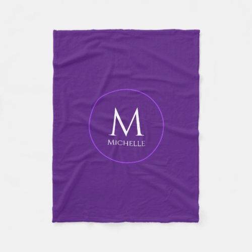 Monogram Initial Template Royal Purple Custom Fleece Blanket