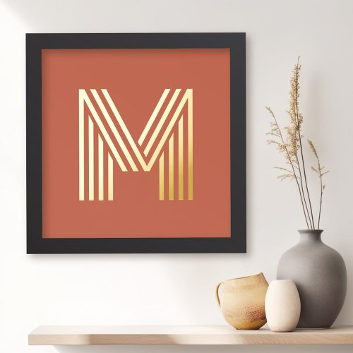 Monogram initial terracotta any color background foil prints