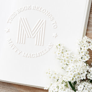 Monogram initial this book belongs to library book embosser