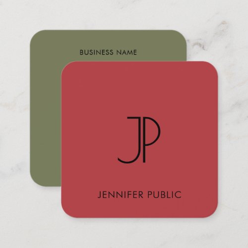 Monogram Initial Trend Colors Red And Green Square Business Card