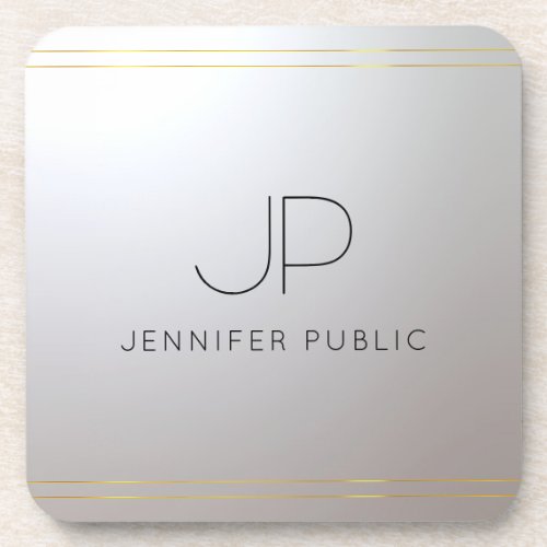 Monogram Initial Trendy Template Gold Silver Beverage Coaster