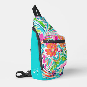 Monogram Initial Tropical Botanical Beach Summer Sling Bag