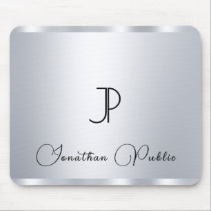 Monogram Initial Typography Silver Look Template Mouse Pad
