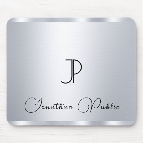 Monogram Initial Typography Silver Look Template Mouse Pad