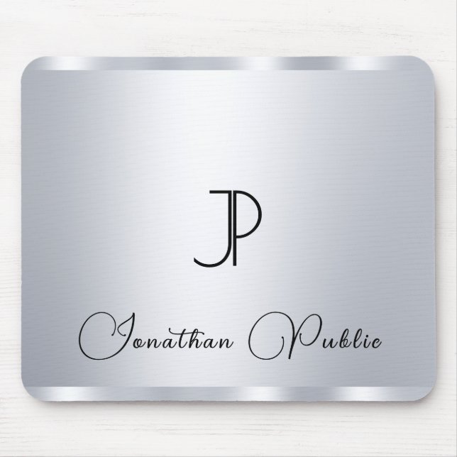 Monogram Initial Typography Silver Look Template Mouse Pad (Front)