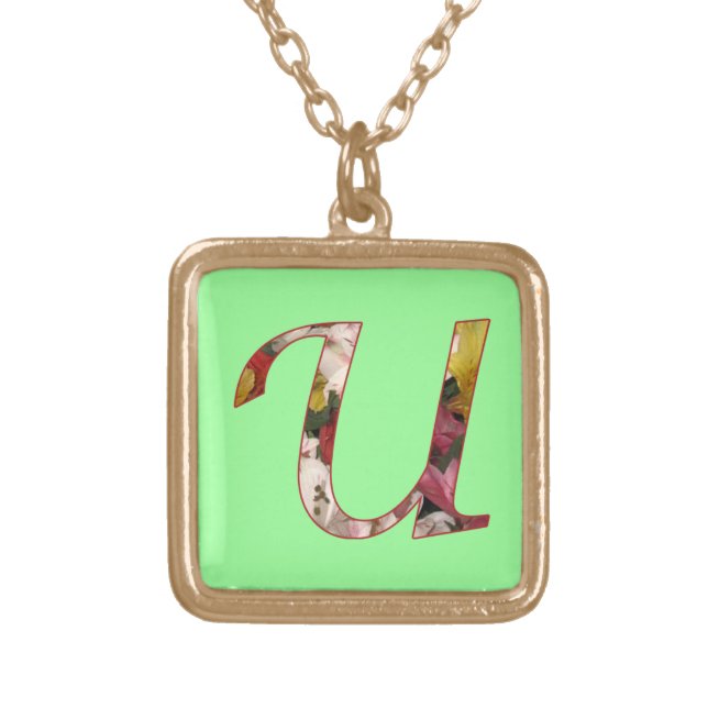 Monogram Initial U Floral Design Necklace (Front)