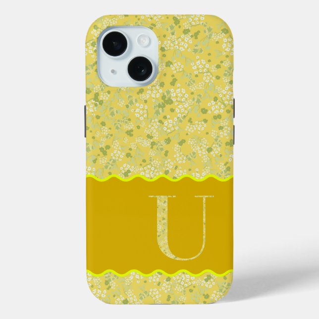 MONOGRAM INITIAL U YELLOW LITTLE FLOWERS Case-Mate iPhone CASE (Back)