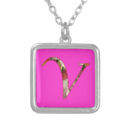 Monogram Initial V Floral Design Necklace