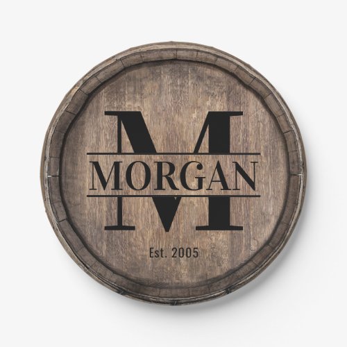 Monogram Initial Vintage Family Name Faux Wooden Paper Plates