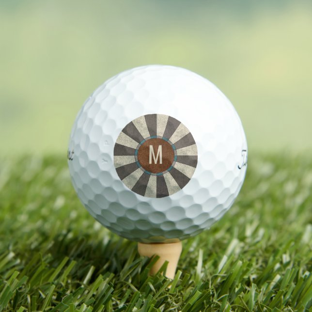 Monogram Initial Vintage Retro Sunburst  Golf Balls (Insitu Tee)