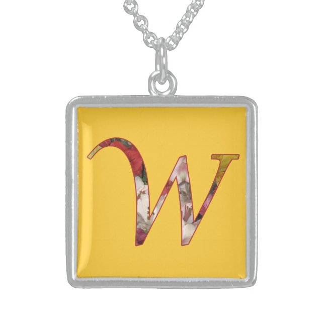Monogram Initial W Floral Design Necklace (Front)