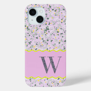 MONOGRAM INITIAL W LILAC LITTLE FLOWERS iPhone 15 CASE
