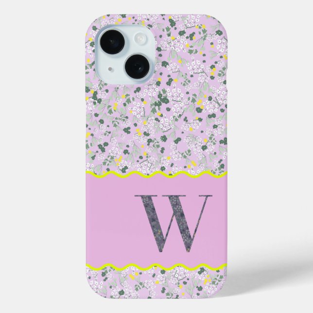 MONOGRAM INITIAL W LILAC LITTLE FLOWERS Case-Mate iPhone CASE (Back)