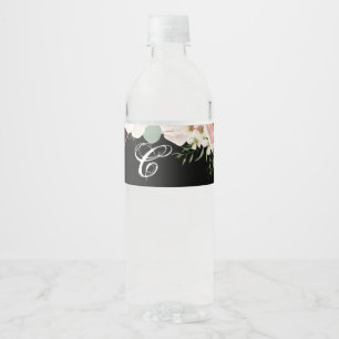 Monogram Initial Water Bottle Label Geometric Blac