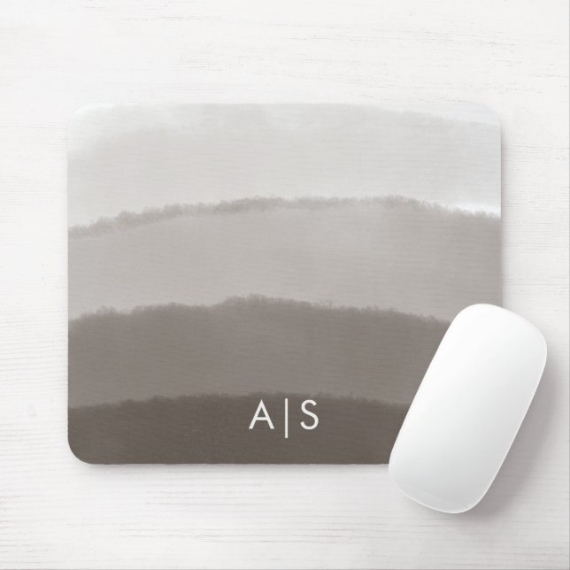 Monogram Initial Watercolor Davy Gray Ombre Mouse Pad (With Mouse)
