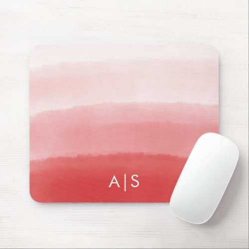 Monogram Initial Watercolor Faded Coral Red Ombre Mouse Pad