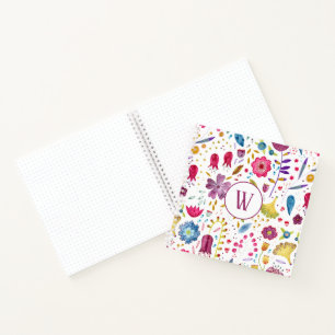 Monogram Initial Watercolor Floral Pattern Notebook