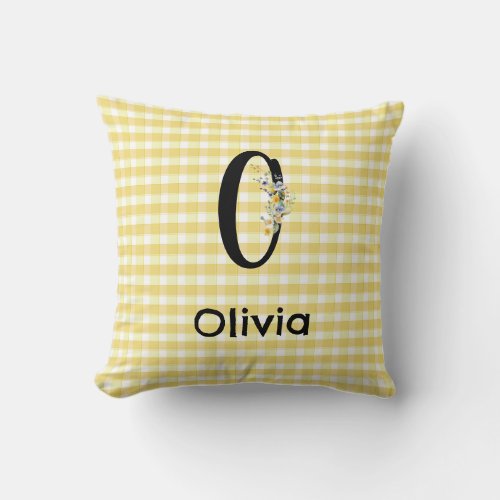 Monogram initial watercolor flower gingham pattern