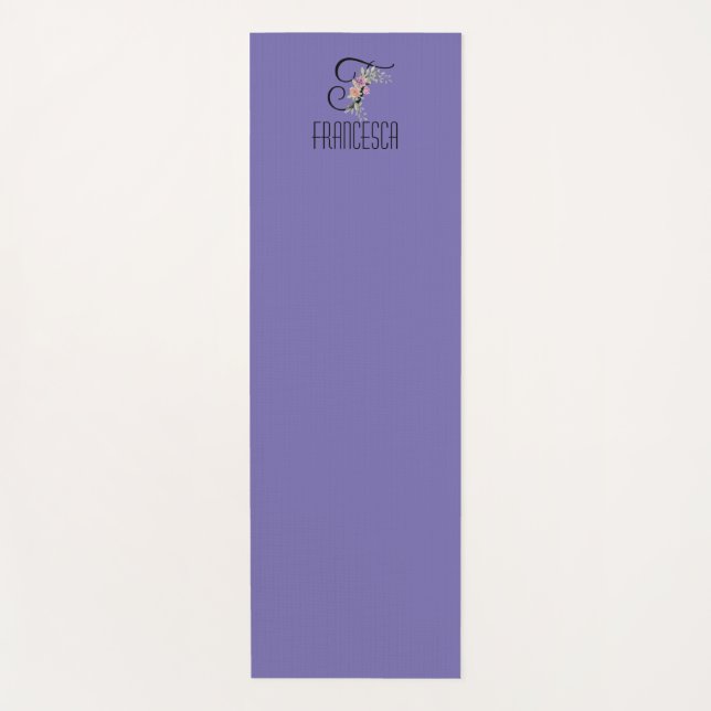 Monogram initial watercolor flower lavender yoga mat (Front)