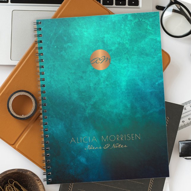Monogram initial watercolor green gold office notebook (Creator Uploaded)