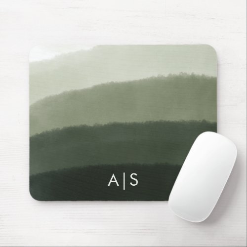 Monogram Initial Watercolor Jungle Green Ombre Mouse Pad