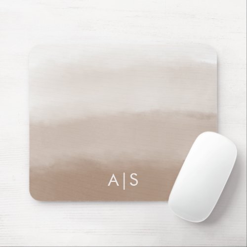 Monogram Initial Watercolor Mushroom Brown Ombre Mouse Pad