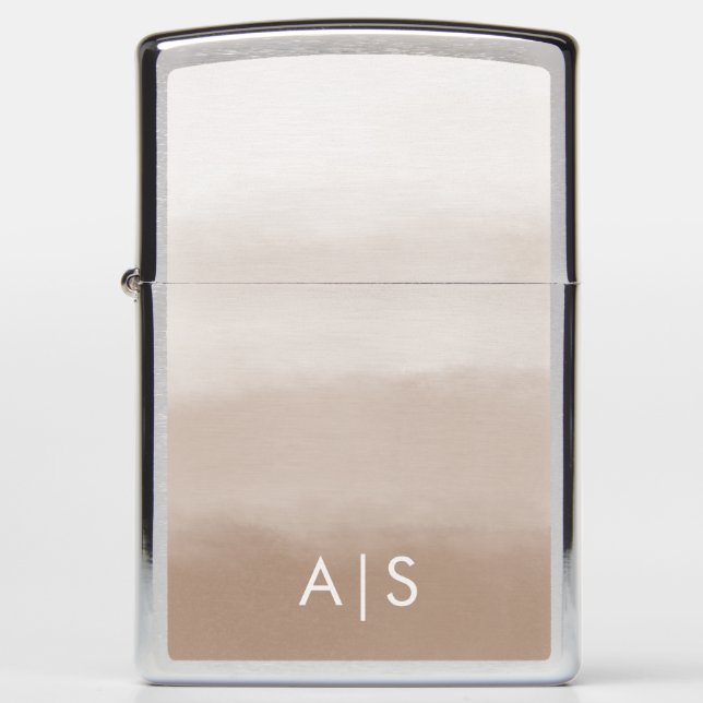 Monogram Initial Watercolor Mushroom Brown Ombre Zippo Lighter (Front)