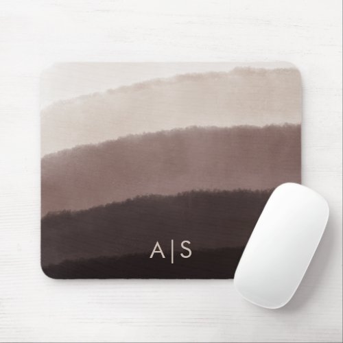 Monogram Initial Watercolor Walnut Brown Ombre Mouse Pad