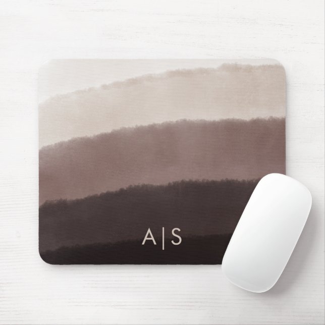 Monogram Initial Watercolor Walnut Brown Ombre Mouse Pad (With Mouse)