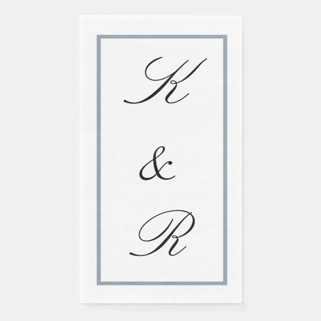 Monogram Initial Wedding Dusty Blue Black Custom Paper Guest Towels (Front)