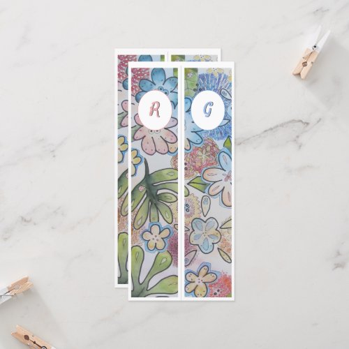 Monogram Initial Whimsical Floral Two Bookmarks