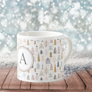 Monogram Initial, Whimsical Winter Trees 6oz Espresso Cup