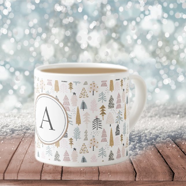 Monogram Initial, Whimsical Winter Trees 6oz Espresso Cup (Creator Uploaded)