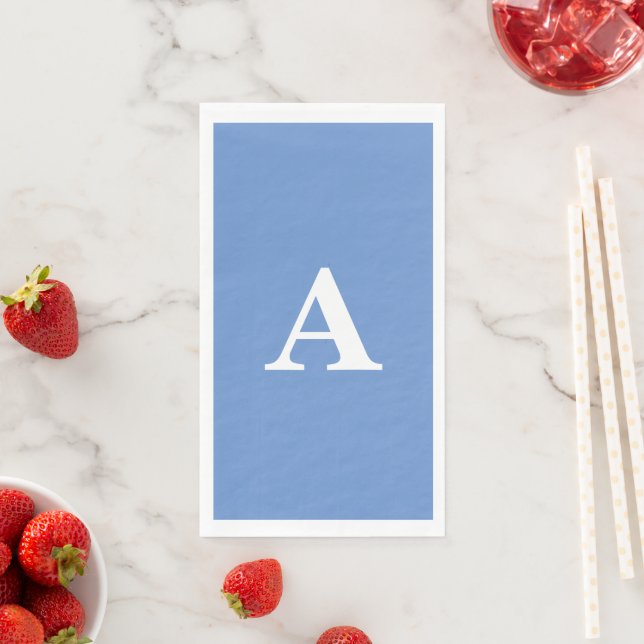 Monogram Initial White Custom Name Cornflower Blue Paper Guest Towels (Insitu)