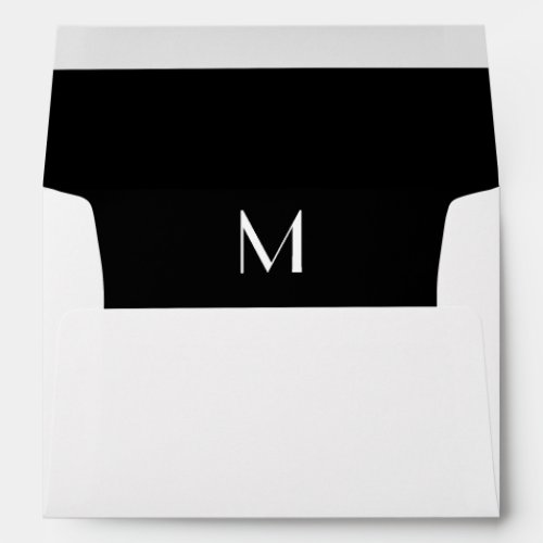 Monogram Initial White Envelope Black Lined Envelope