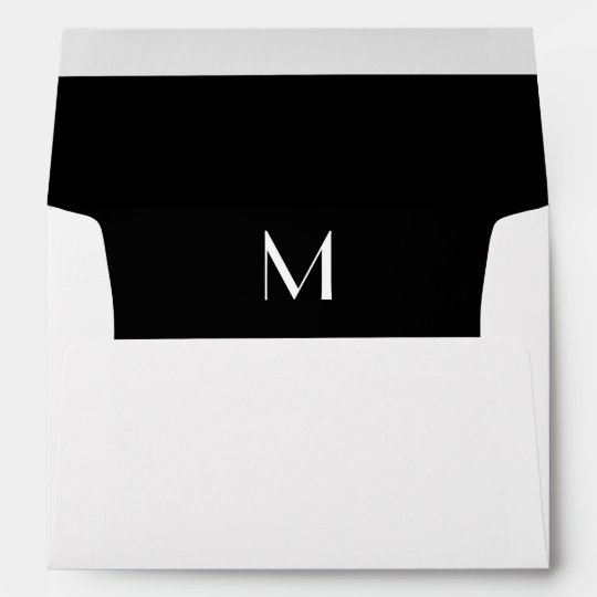 Monogram Initial White Envelope, Black Lined Envelope