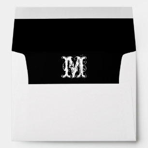 Monogram Initial White Envelope, Black Lined Envelope