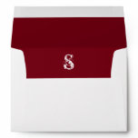 Monogram Initial White Envelope, Cranberry Liner Envelope