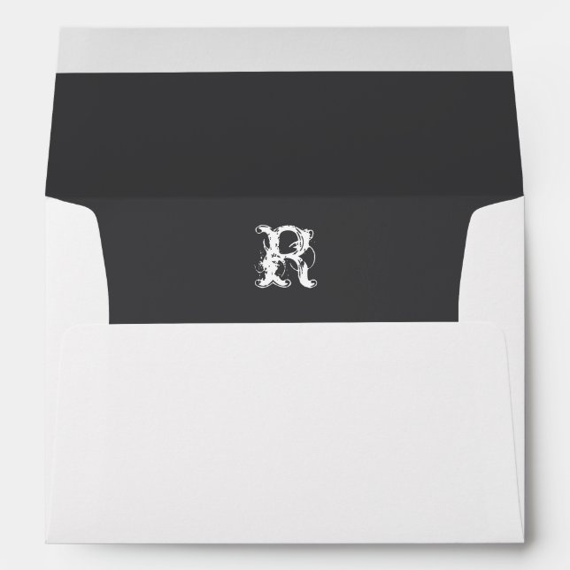 Monogram Initial White Envelope, Gray Liner Envelope (Back (Bottom))