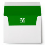 Monogram Initial White Envelope, Kelly Green Liner Envelope