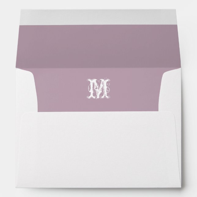 Monogram Initial White Envelope, Lavender  Lined Envelope (Back (Bottom))