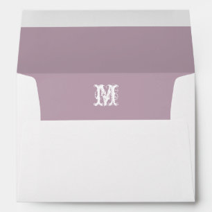 Monogram Initial White Envelope, Lavender  Lined Envelope