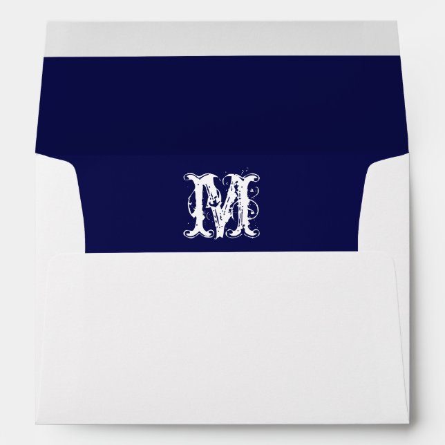 Monogram Initial White Envelope, Navy Liner Envelope (Back (Bottom))