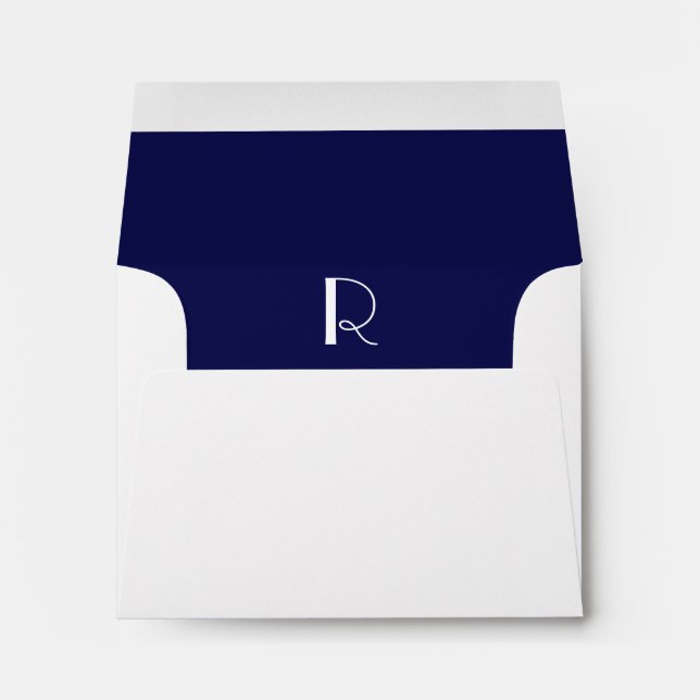 Monogram Initial White Envelope, Navy Liner RSVP Envelope (Back (Bottom))