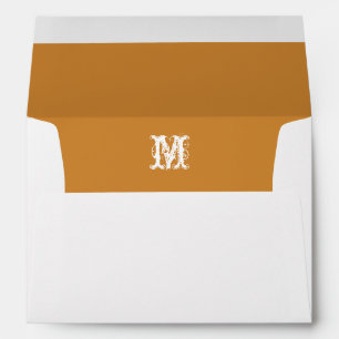 Monogram Initial White Envelope, Pumpkin Lined Envelope