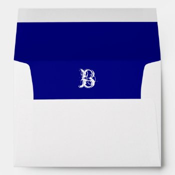 Monogram Initial White Envelope  Royal Blue Liner Envelope by weddingsareus at Zazzle