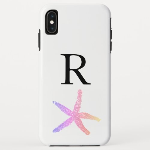Monogram Initial White Pink Starfish Cute Beach iPhone XS Max Case