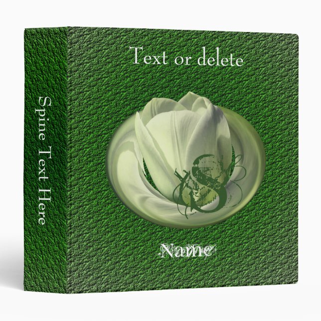 Monogram Initial White Tulip Flower Personalized 3 Ring Binder (Front/Spine)